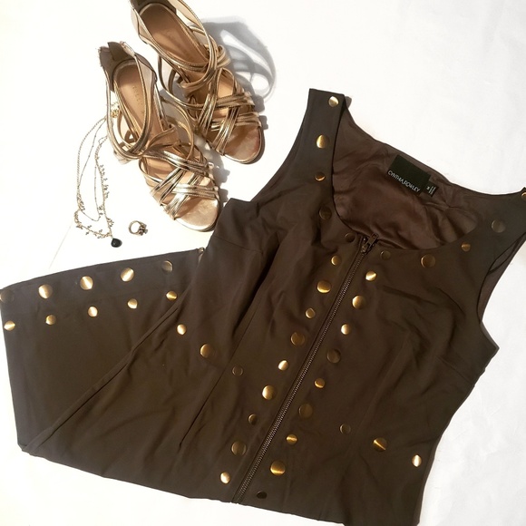 Cynthia Rowley Army Green/Gold Sheath Dress Medium - Picture 1 of 8